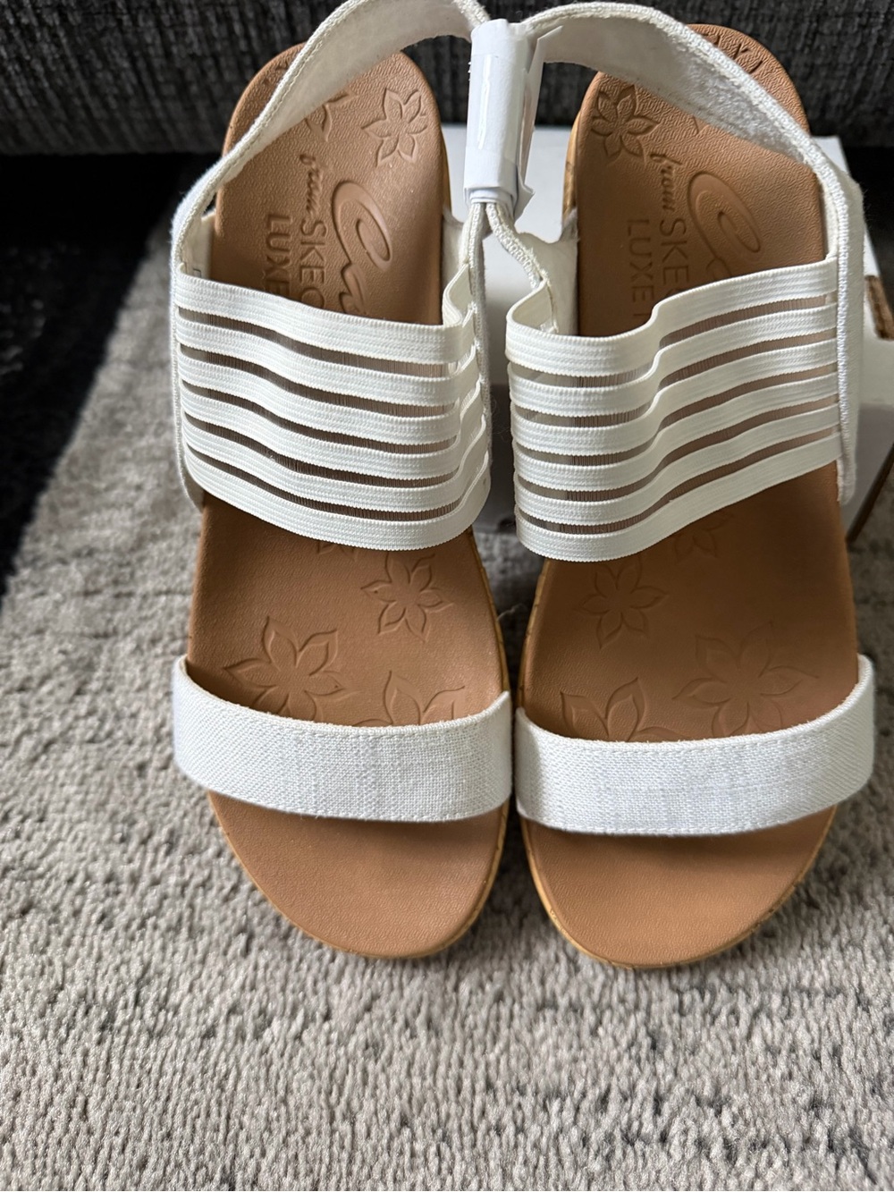 Skechers White and Tan Wedge Sandals - Picture 3 of 9
